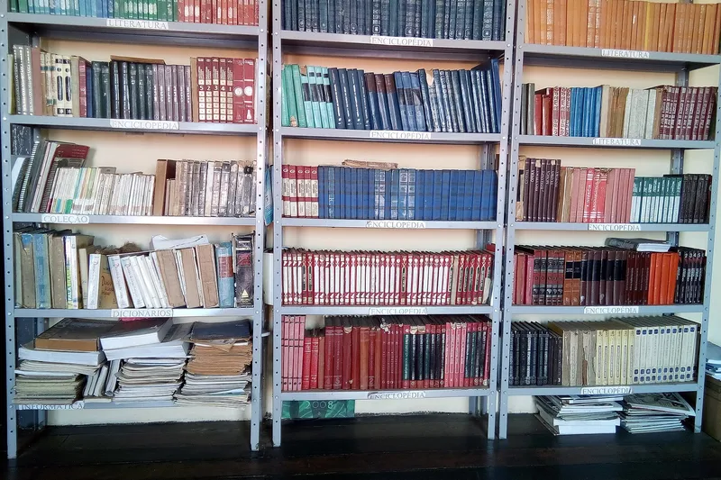 Estantes do acervo da Biblioteca Municipal David Caldas, em Barras